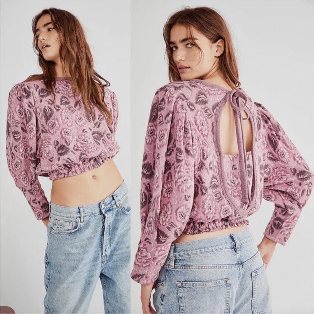 Free People “no ordinary top” Pink Floral Open-Back Crop Top Sz Small - Picture 1 of 9